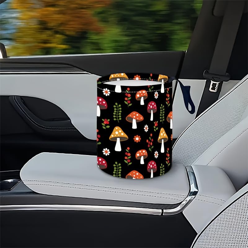 Image of Portable Reusable Waterproof Car Trash Bin, Multipurpose Vehicle Organizer, Road Trip Essentials (Mushrooms)