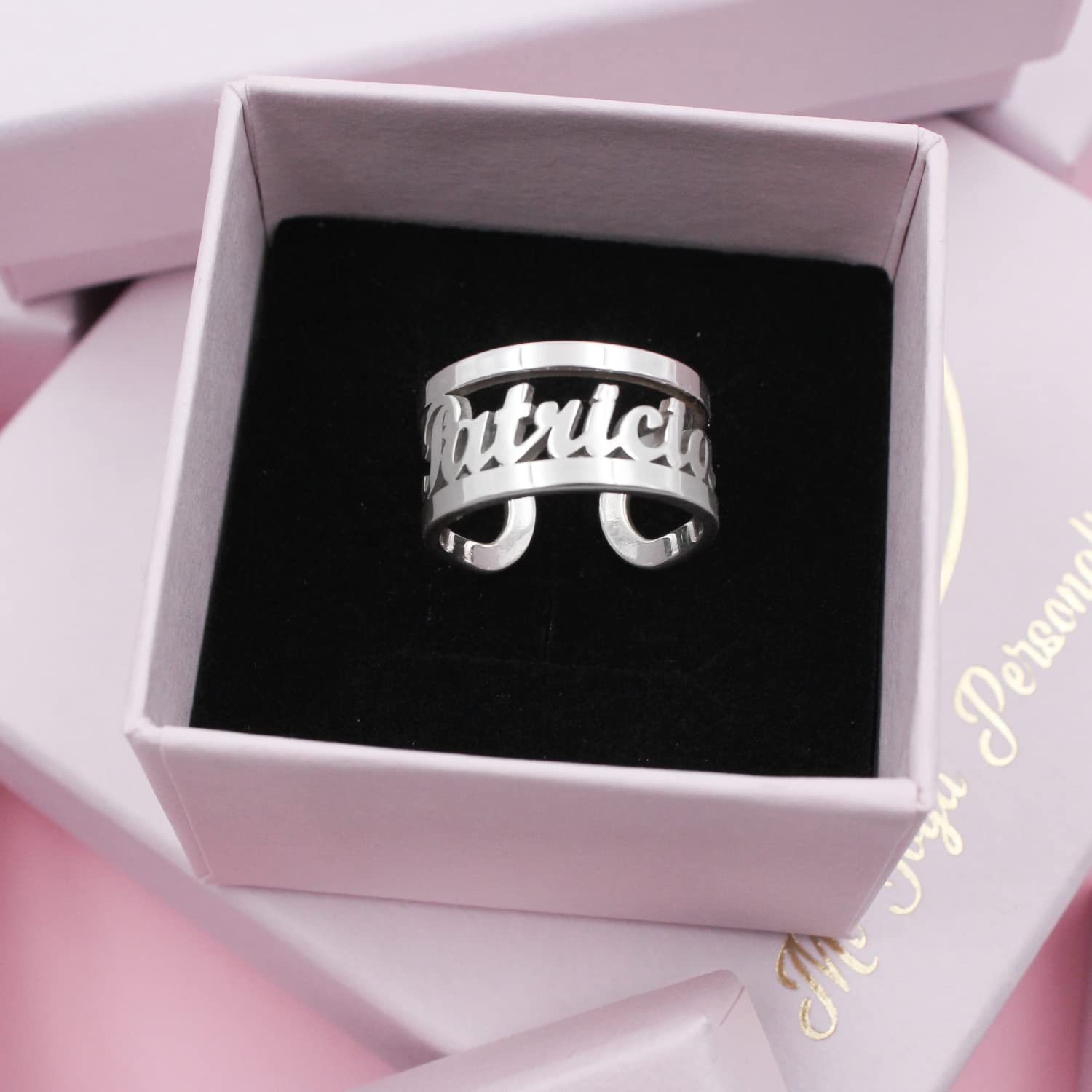 Anillo con Nombre Plata De Ley personalizado Ajustable al Dedo - Regalo Original para Mujer