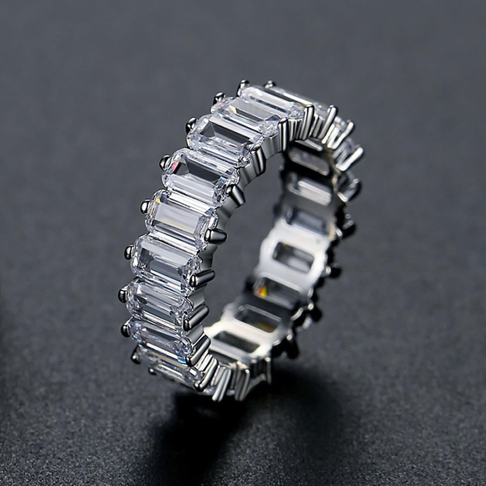 Moissanite pierścionek dla kobiet damskie obrączki ślubne białe złoto 18-karatowy niemetalowy znaczek (tylko moda) prostokąt z cyrkonią sześcienną biały rozmiar H 1/2 moda dla siostry biżuteria na