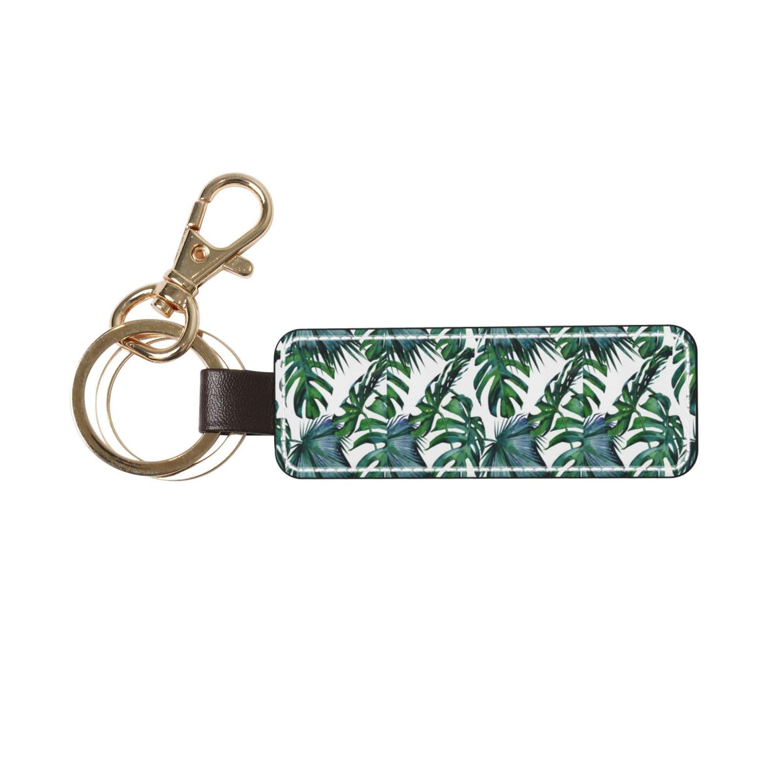 Ywsotre Unisex As Picture Tropical Hibiscus Palm Leaves Coral, Pu Leather Keychain,Keyring Key Chain Ring Holder Organizer 1 Pc