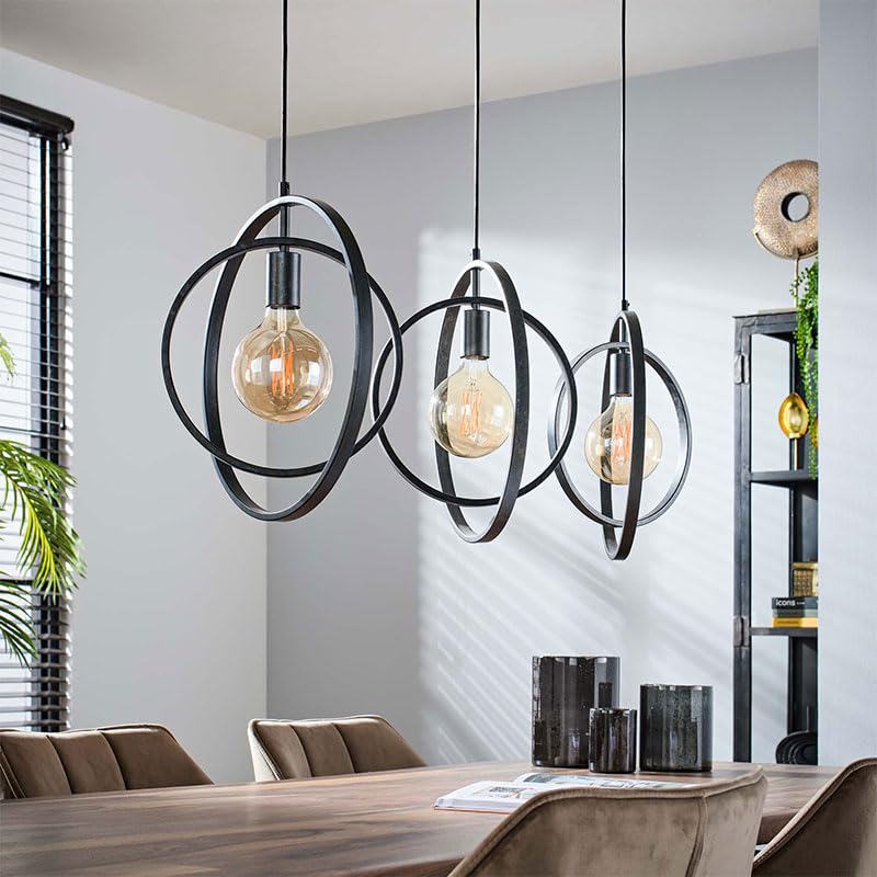 Image of Chandni Decor 3-lichts hanglamp industrieel Pendant Light Metal Black Bulb (Without Bulb)