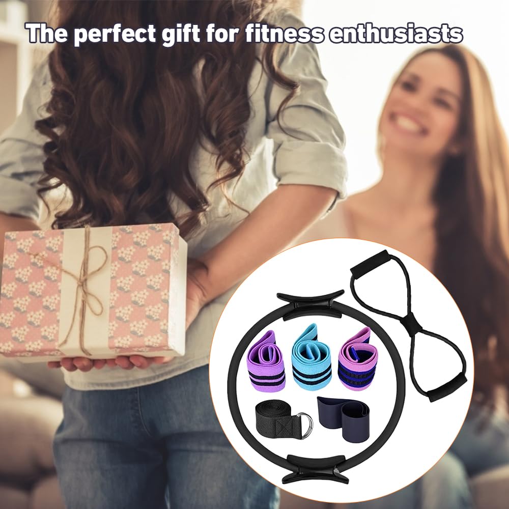 Pilates Set, 11 Teilige Pilates Zubehör, Yoga Set Mit Yoga Gurt Widerstandsring, Pilatesball, Stärken des Rumpfes Und Fitness, Für Bauch Beine Po Heimtraining Und Studio-Workout (Schwarz)