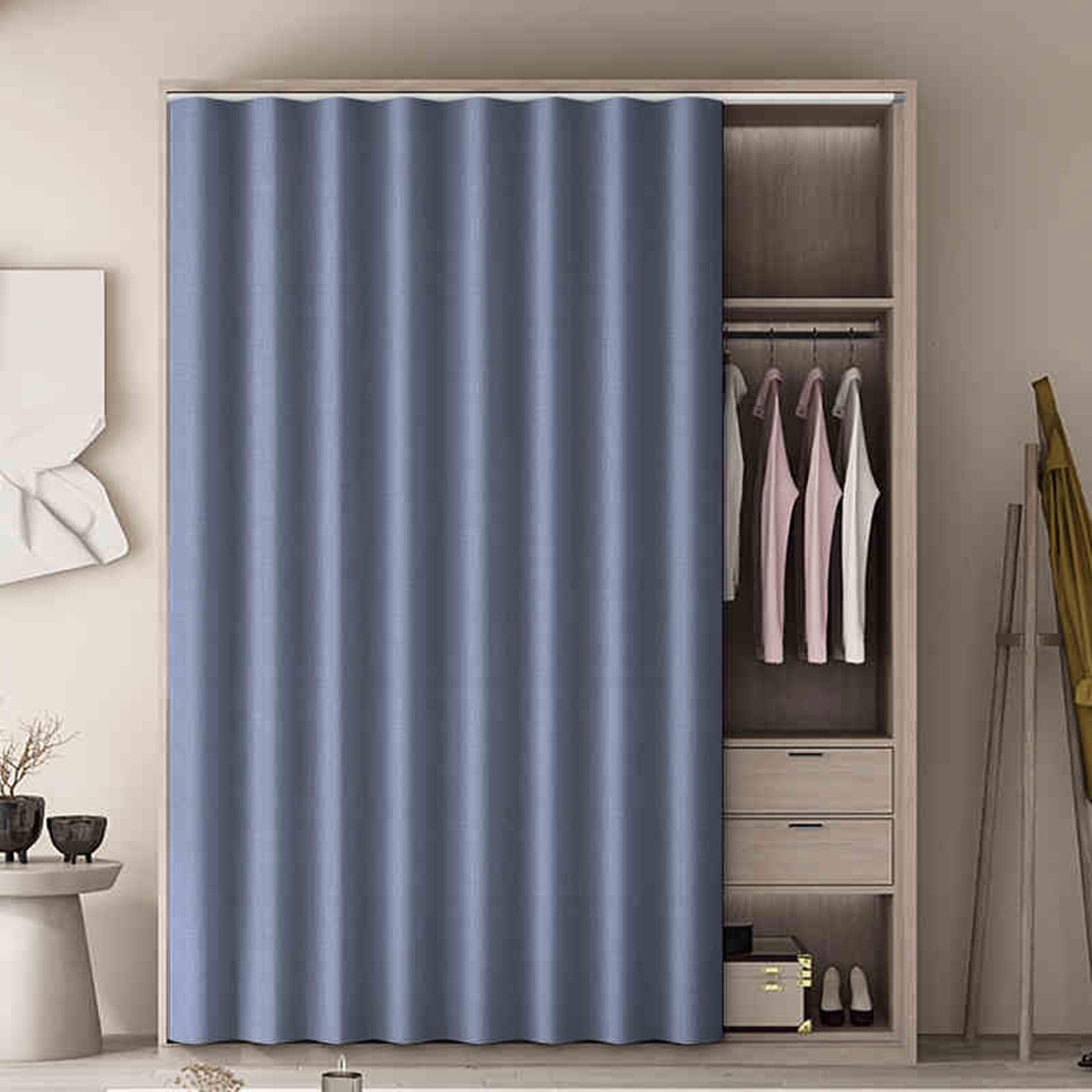 Cammeciso Blue Wardrobe Self Adhesive Dust Curtain,Curtain Dustproof For Storage Cabinets,Bookcase Dustproof Curtain,No Drilling Is Required With Track Rail,For Bedroom,Living Room,Bookcase