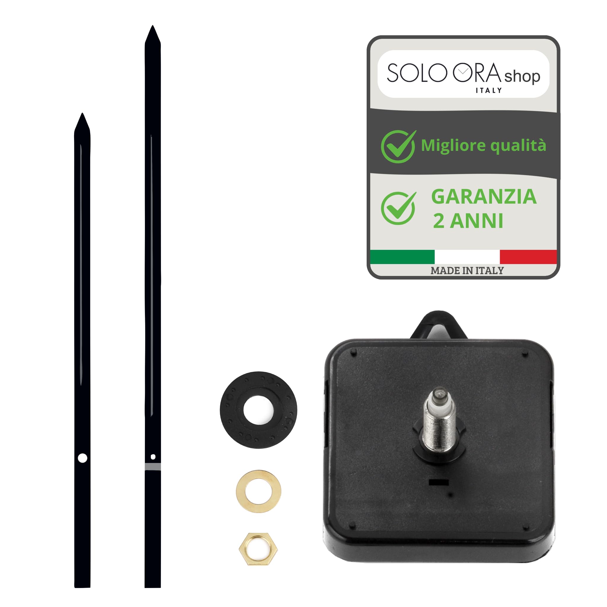 Meccanismo Orologio da Parete Silenzioso al Quarzo con Lancette Lunghe in Alluminio – Kit Fai da Te per Orologi Grandi (Diametro Fino a 70cm) – Italiano, 3 Varianti Colore– Alta Precisione e Durata