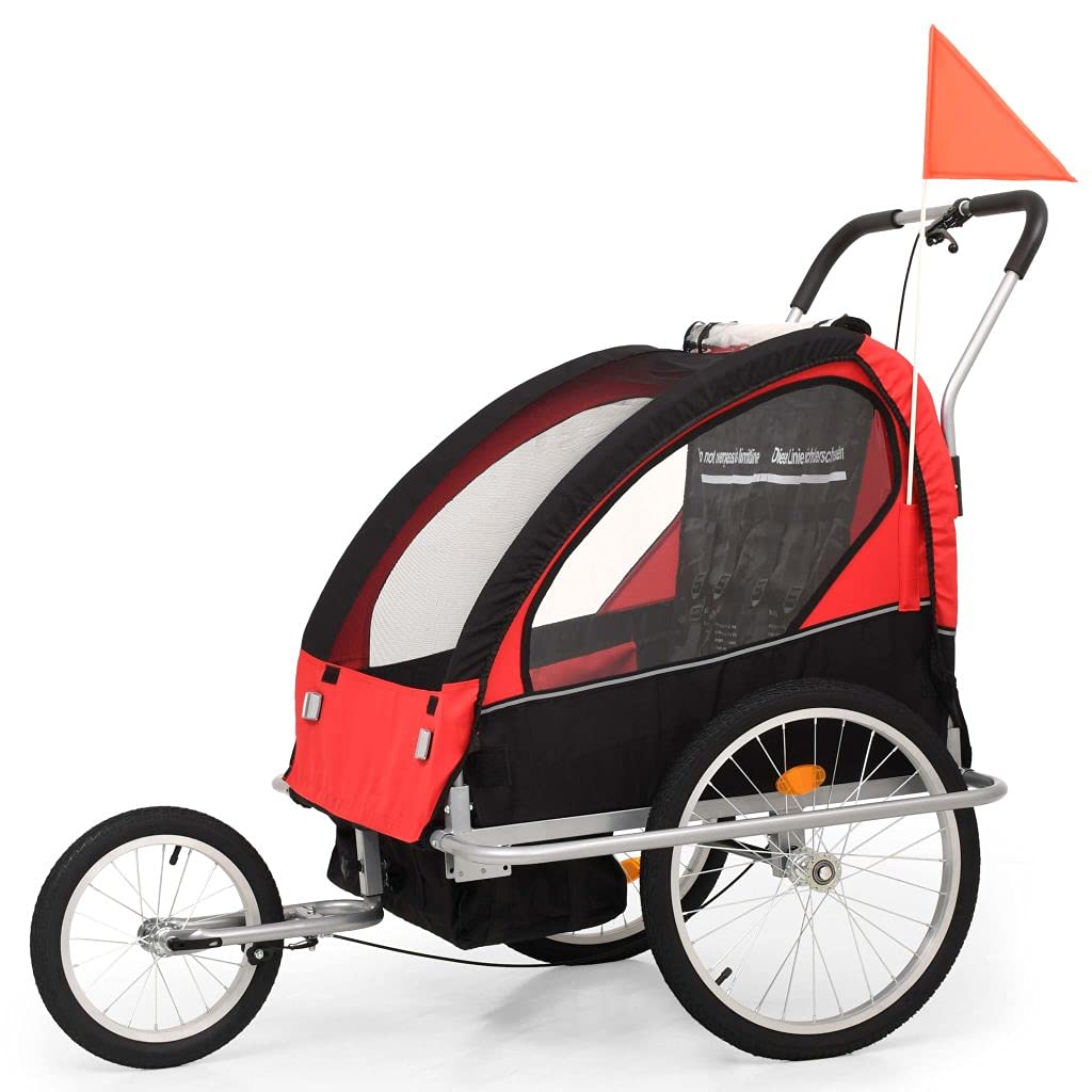 Cochecito y Remolque de Bicicleta para niños 2-en-1 Negro Rojo Remolque Bicicleta niños portaequipajes Bicicleta