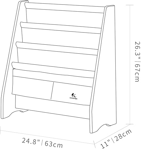 Miniatura 3 de KRAND Estantería para niños pequeños y niñas, organizador de libros, con mangas de lona impresas con animales y estructura de madera maciza