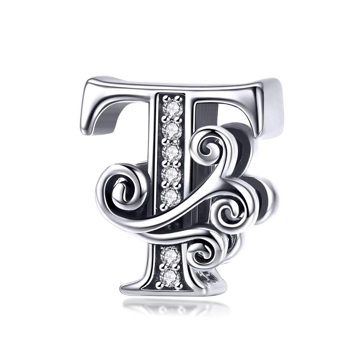LorrifalSolid 925 Sterling Silver Initial A-Z Letter Charm A-Z Bead for Pandora European Bracelets Necklace Women Girl Jewelry Gift