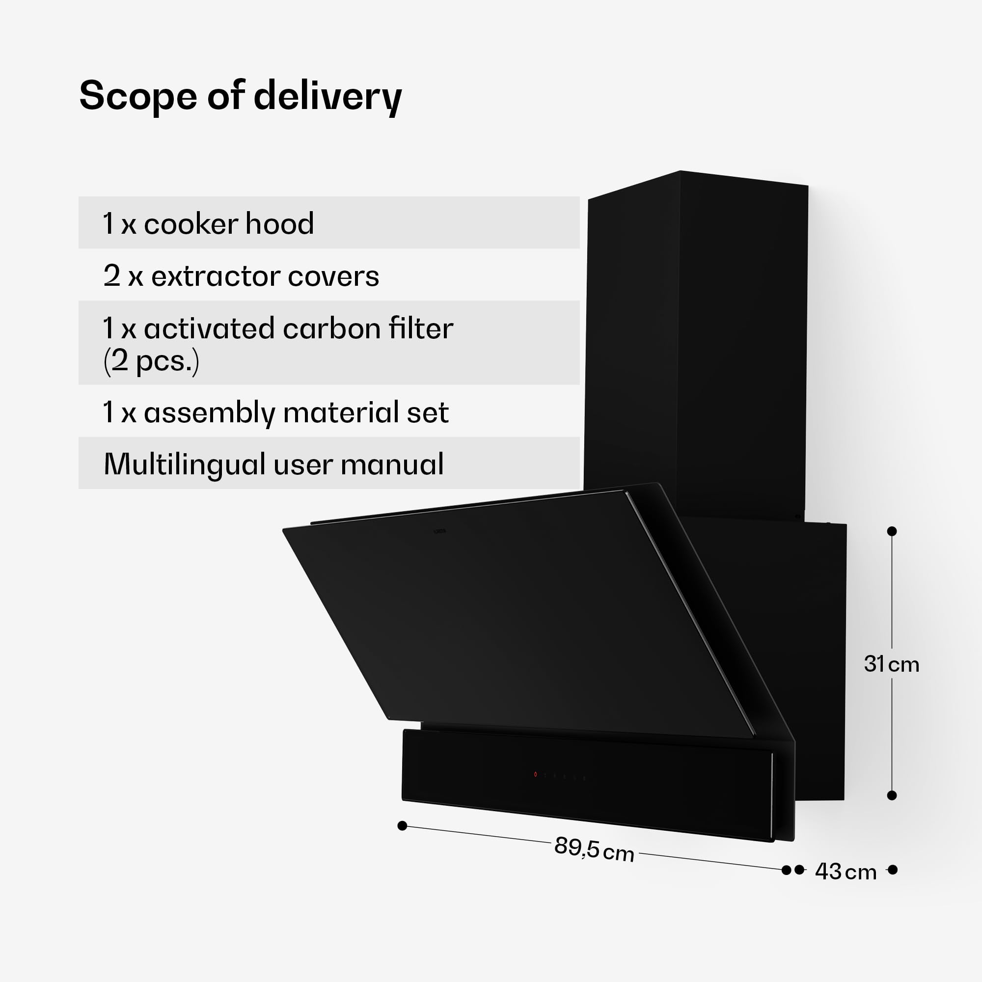 Klarstein Velaire okap kuchenny 90 cm, zwiększenie efektywności energetycznej 820 m³/h, klasa energetyczna A++, obsługa dotykowa, LED, cichy, filtr aluminiowy i z węglem aktywnym, okap kuchenny 90 cm