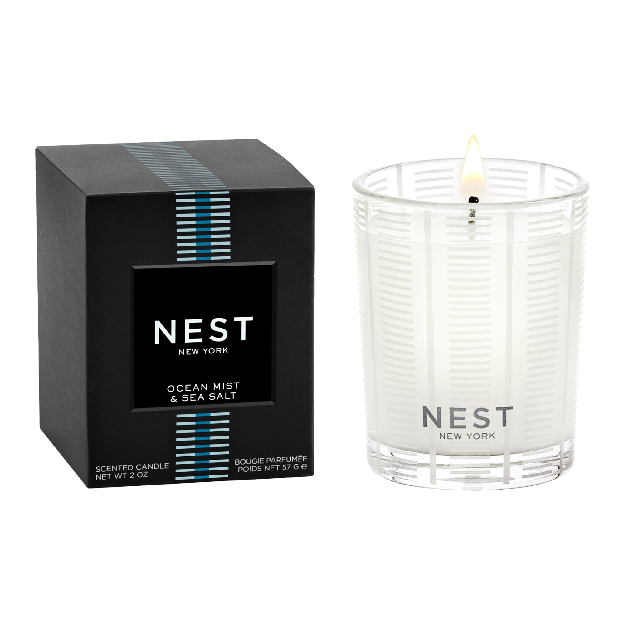 NEST New York Scented Votive Candle, Ocean Mist &amp; Sea Salt - 2 oz - Up to 28-Hour Burn Time - Reusable Glass Vessel