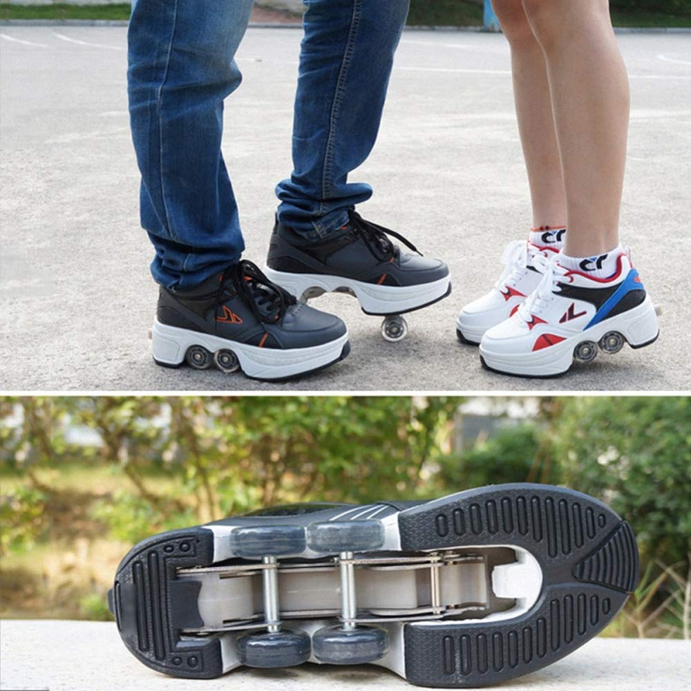 Unisex-Kinder Skateboard Schuhe Kinderschuhe Mit Rollen Skate Shoes Rollen Schuhe Sportschuhe Laufschuhe Sneakers Mit Rollen Kinder Jungen Mädchen,WhiteBlue-36