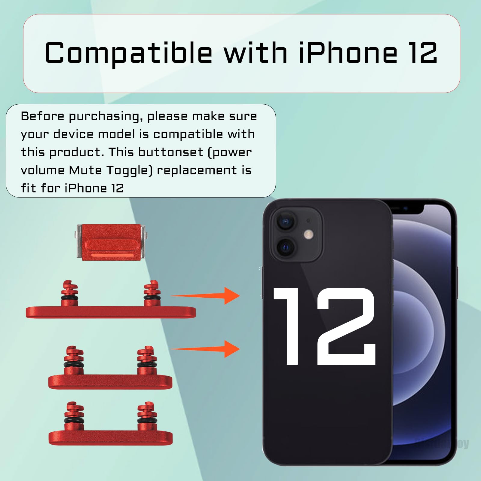 Amazon | iPhone 12用 レッド ミュートトグルボタン 電源ボタン