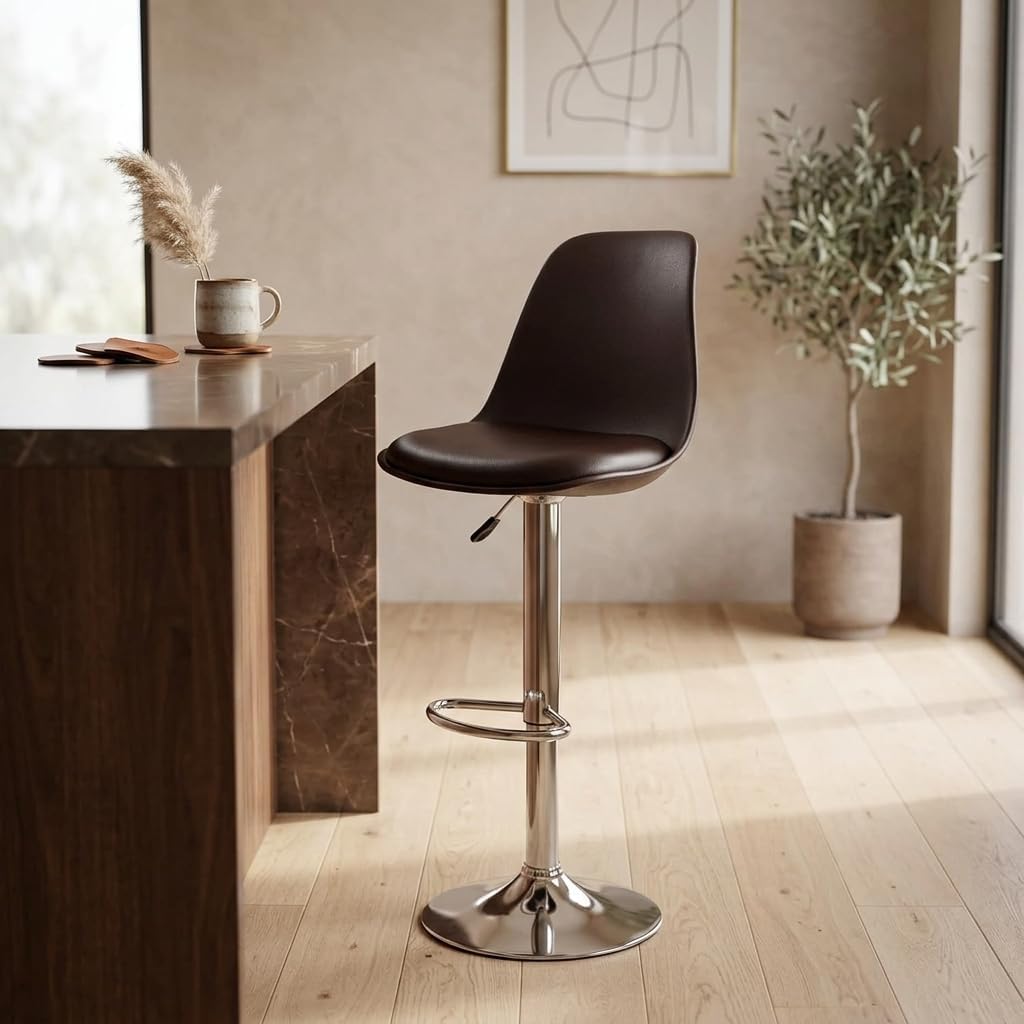 Modern Hydraulic Adjustable Bar Stool Chair with Cushioned PU Seat, Chrome Metal Base, 360° Swivel Counter Chair for Kitchen Island, Café, Restaurant & Bar-image-23
