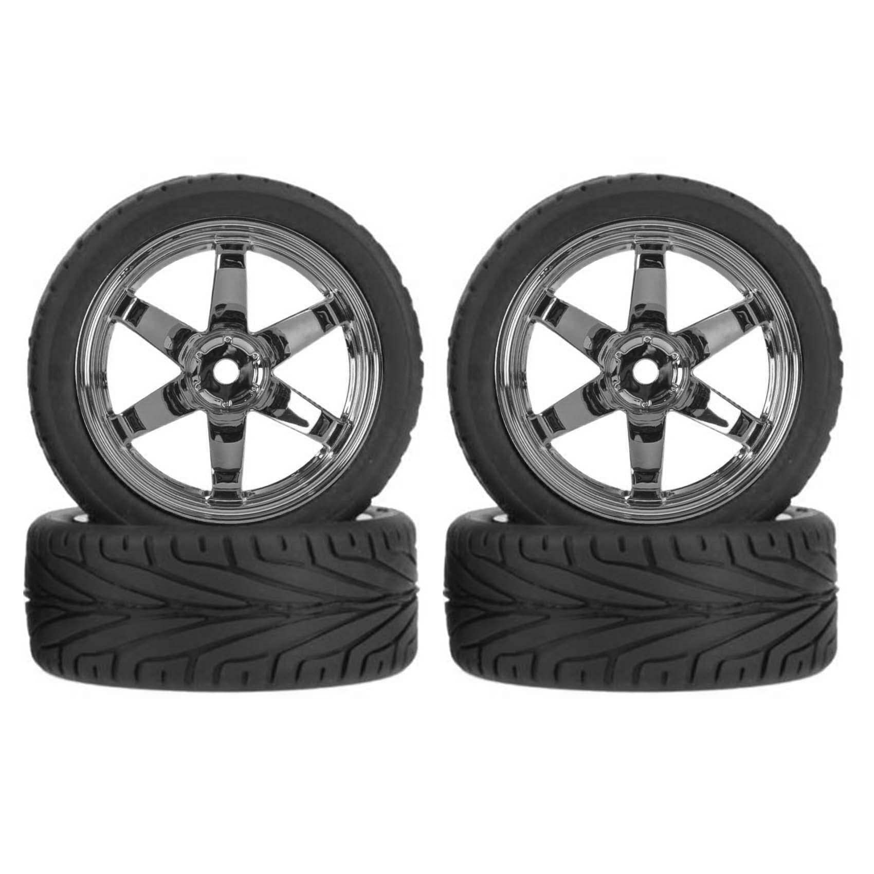 KEEDA 4PCS 1:10 RC Tires and Plastic Wheels Rims for 1/10 HSP HPI Tamiya RC On Road Touring Racing Drift Car (Gray)