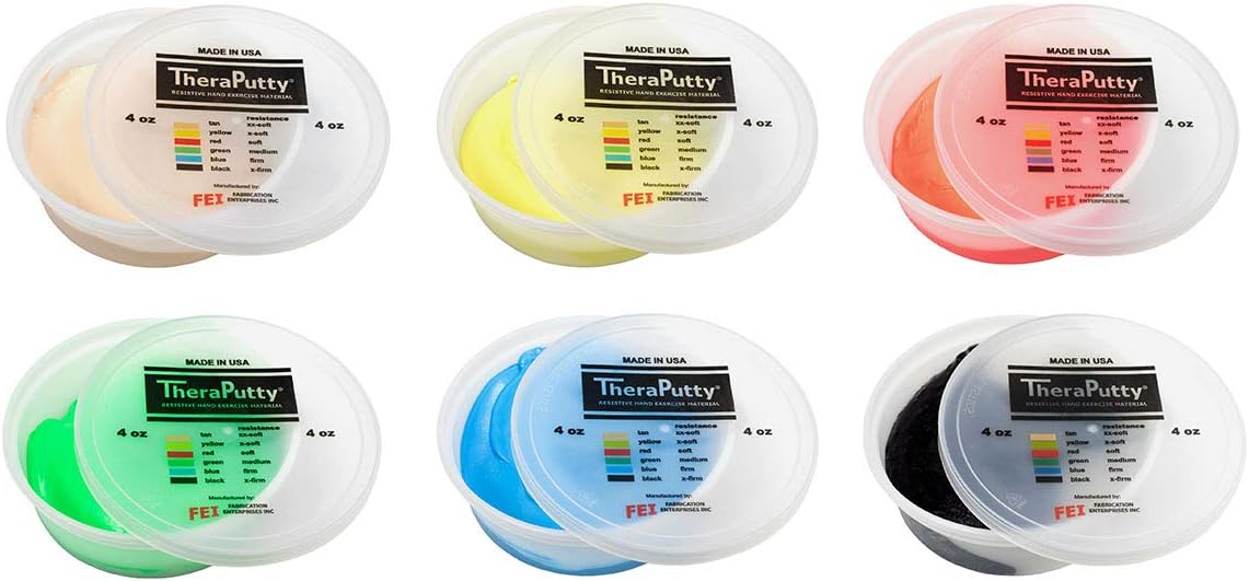 Cando Theraputty Resistive Exercise Putty - Set of 6 resistances - 4 oz.