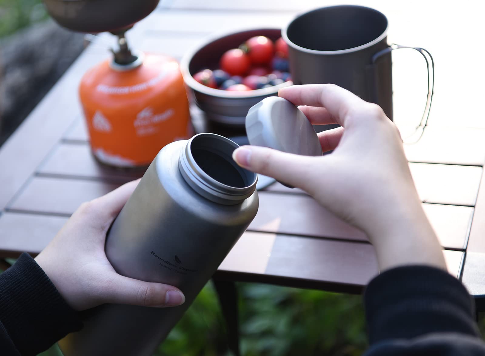 Boundless Voyage Outdoor 1050ml titanio bottiglia d'acqua con manico a prova di perdite campeggio picnic escursioni in bicicletta Ultralight tè caffè mensa tazza Drinkware