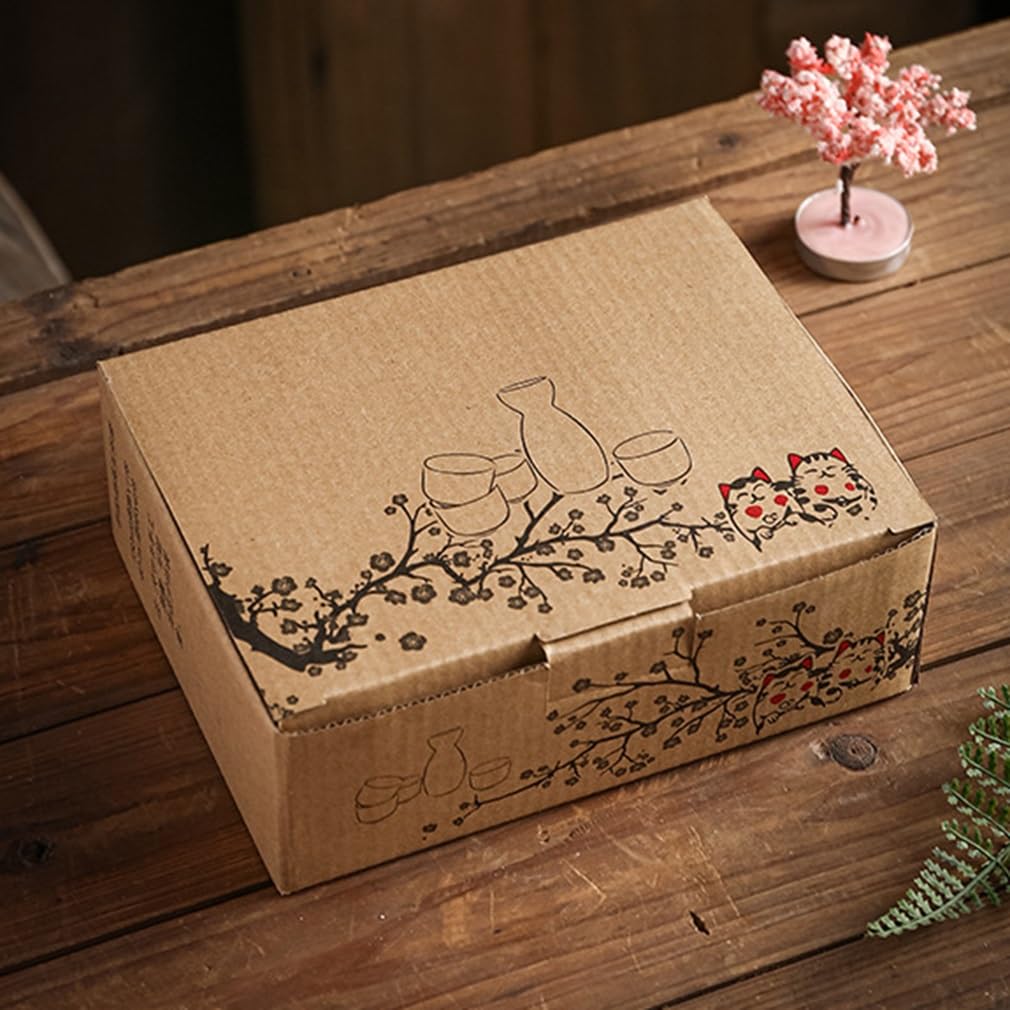 lachineuse - Servizio tradizionale per sake - Pagoda e fiori di ciliegio - con 4 ciotole e caraffa - Regalo per piatti asiatici - Servizio sake tradizionale porcellana Giappone - Idea regalo Asia