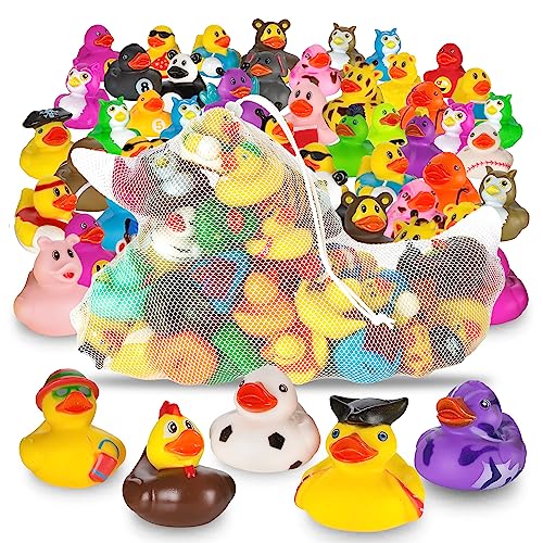 Playbees Rubber Ducks in Bulk 100 Pack Assortment Duckies Kids Baby Bath Shower Toys Jeep Ducking Floater Summer Beach Pool Activity Baby Showers Accessories Classroom Incentives - Original Style 1