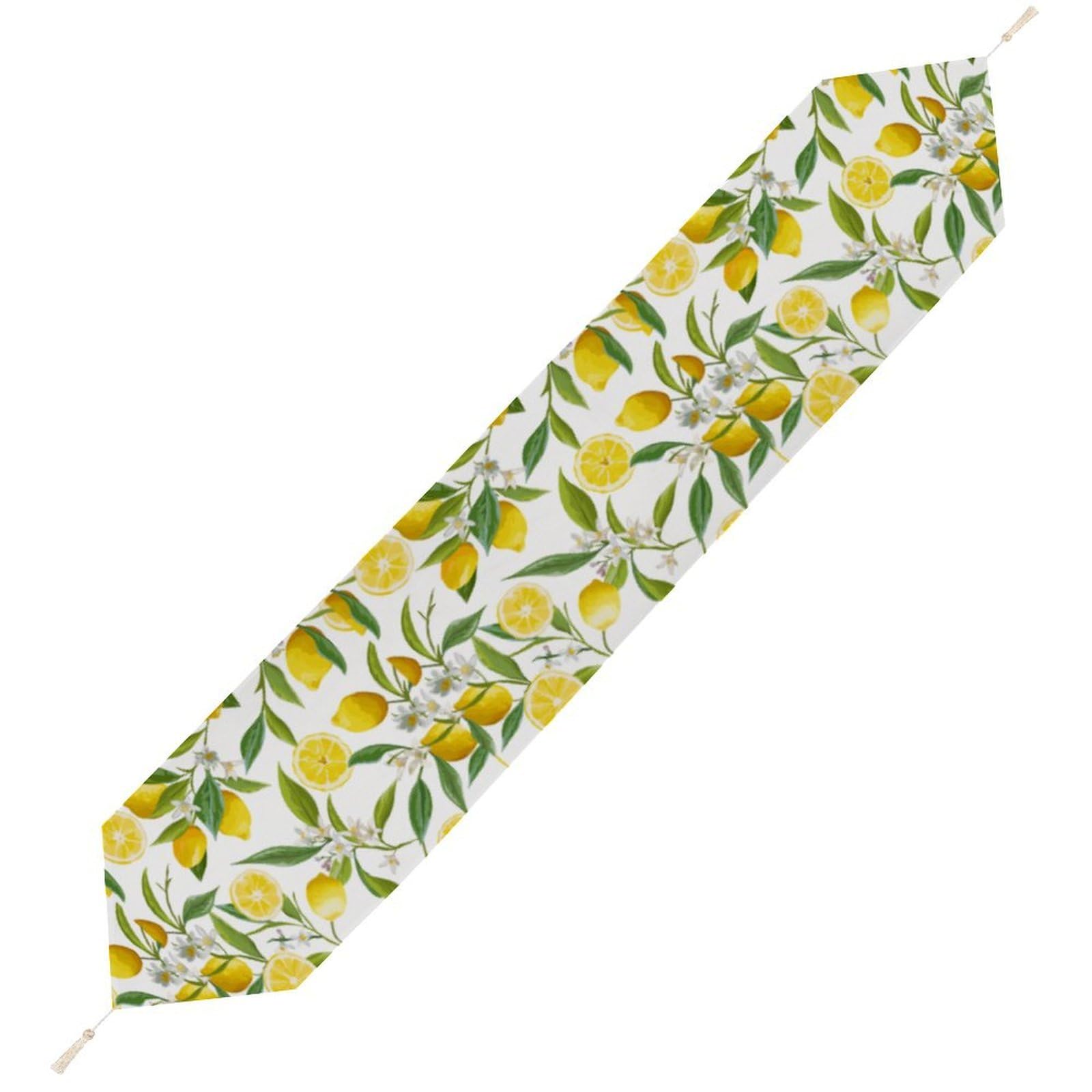 JZemdybill 178*33cm Table Runner with Tassel, Lemon with Flowers And Leaves Table Runner, Table Decoration for Kitchen, Party, Restaurant