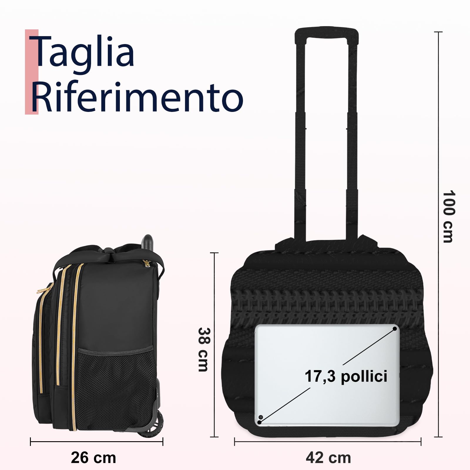 Ytonet Business Trolley per Donna, Valigetta con Ruote per Laptop 17,3 Pollici, Impermeabile Borsa per Laptop da Viaggio, Grande Pilotina Trolley per Vacanza Ufficio Lavoro Scuola College, Nero