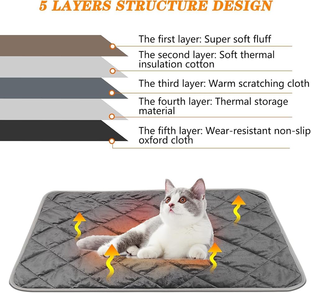 Manta térmica para perros, tapete reflectante térmico autocalentable para perros y gatos, almohadilla reflectante de calor de 5 capas para mascotas, tapete no eléctrico, 22.8 x 34.6 pulgadas, marrón