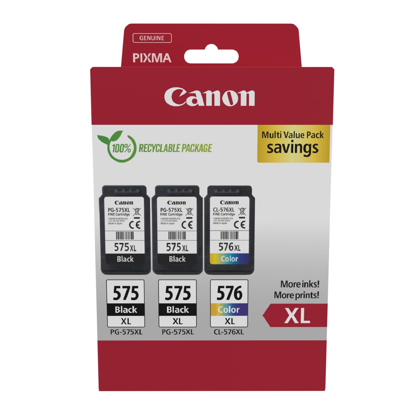 Canon Tintenpatronen - PG-575XL/CL-576XL Original Druckerpatronen mit hoher Reichweite 3er Pack (2 x Schwarz, 1 x Farbe)