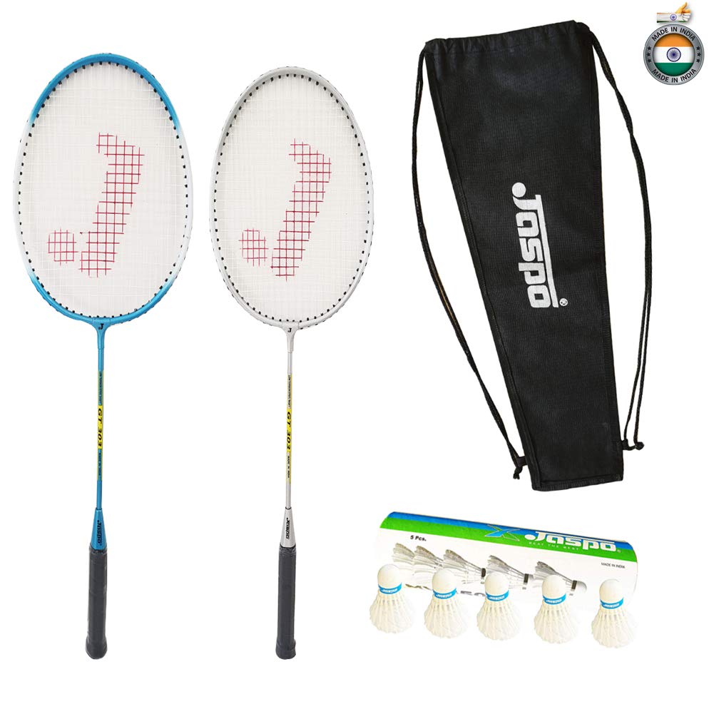 Jaspo GT 303 Intact Sliver/Blue Badminton Set(2 Badminton Racket,5 Feather Shuttle Cork,Carry Bag) (B07KT5F4N3) Amazon Price History, Amazon Price Tracker