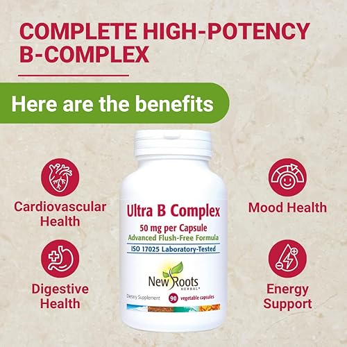 Miniatura 2 de New Roots | Suplemento ultra vitamina B (50 mg) contiene vitamina B6, B12, biotina, fórmula avanzada sin enjuague (90 cápsulas vegetales)
