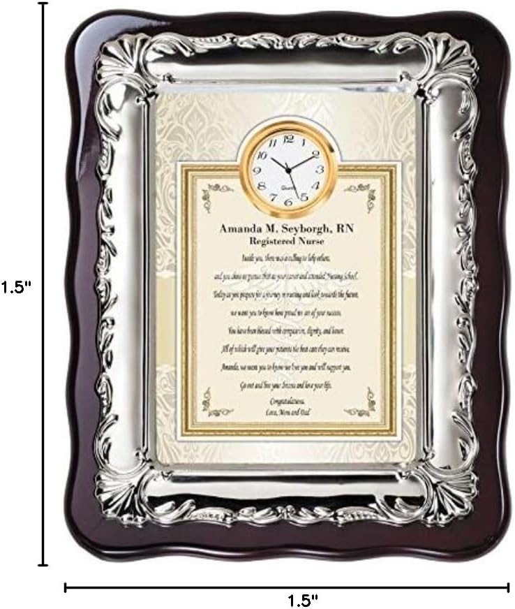 Nursing School Graduation Gift Congratulations Message Silver Plaque Frame Desk Clock Graduate Student Best Him Her Unique RN BSN MSN DNP LPN Registered Nurse