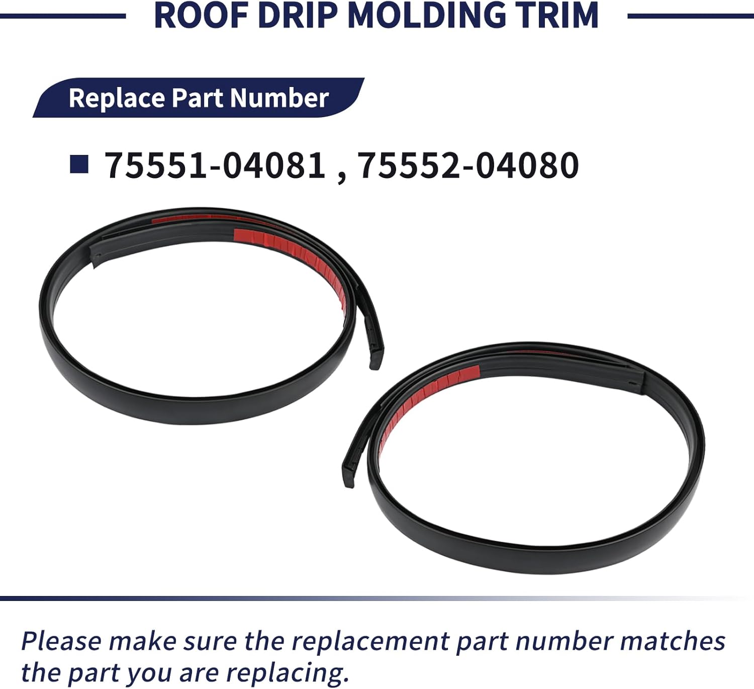 Pair Roof Drip Molding Trim 75551-04081 75552-04080 Compatible with Toyota Tacoma Double CAB 2016-2023 Roof Trim Molding Weather Stripping Rubber Seal 2Pcs(LH&RH)