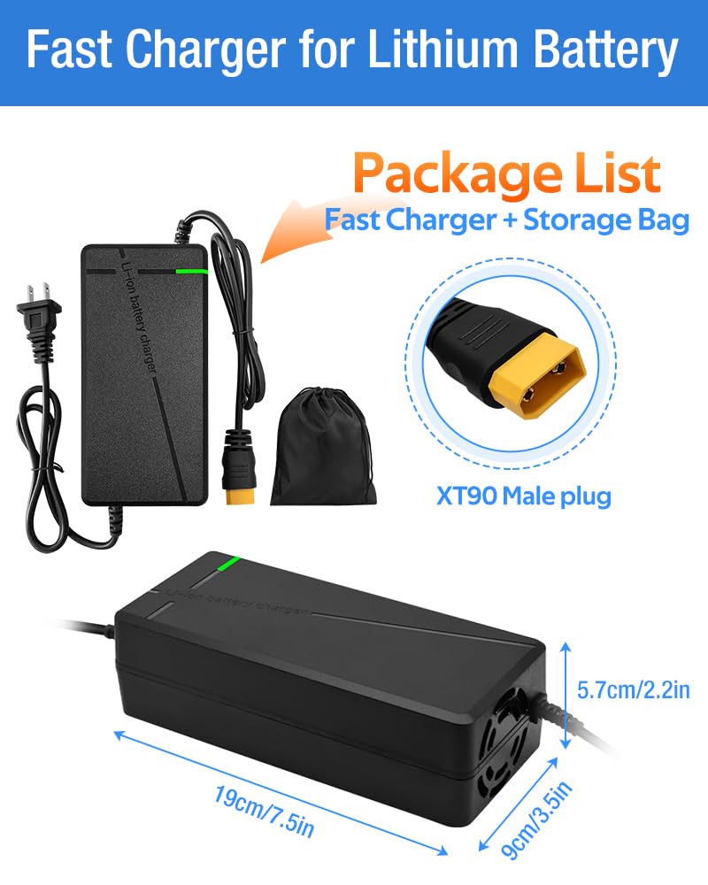 84V 5A Fast Charger with XT90 Male Plug for 72V Lithium Battery, 72V Charger with Cooling System (84V5A-XT90)