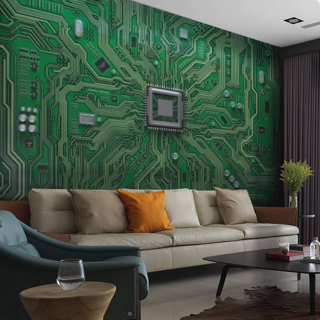 Computer Motherboard With CPU Circuit Board System Chip With Core Canvas Print Wallpaper Mural Self Adhesive Peel & Stick Home Craft Wall Decal Poster Sticker for Living Room