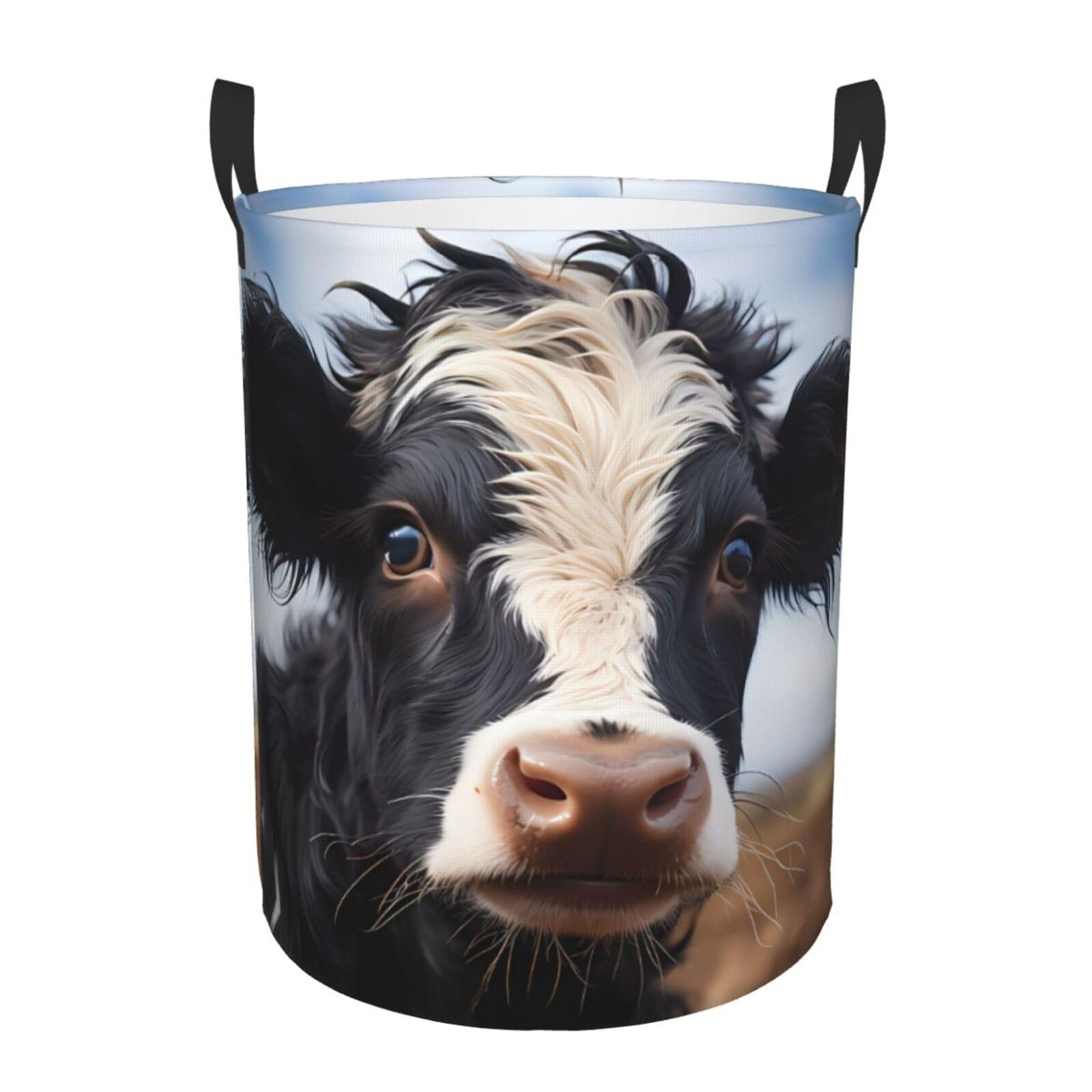 M Collapsible Cute Cow Print Circular Hamper Round