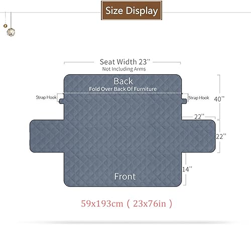 Miniatura 4 de Funda de sofá acolchada reversible, protector de muebles de sofá, funda antideslizante para muebles con banda elástica (gris oscuro, 23 x 76
