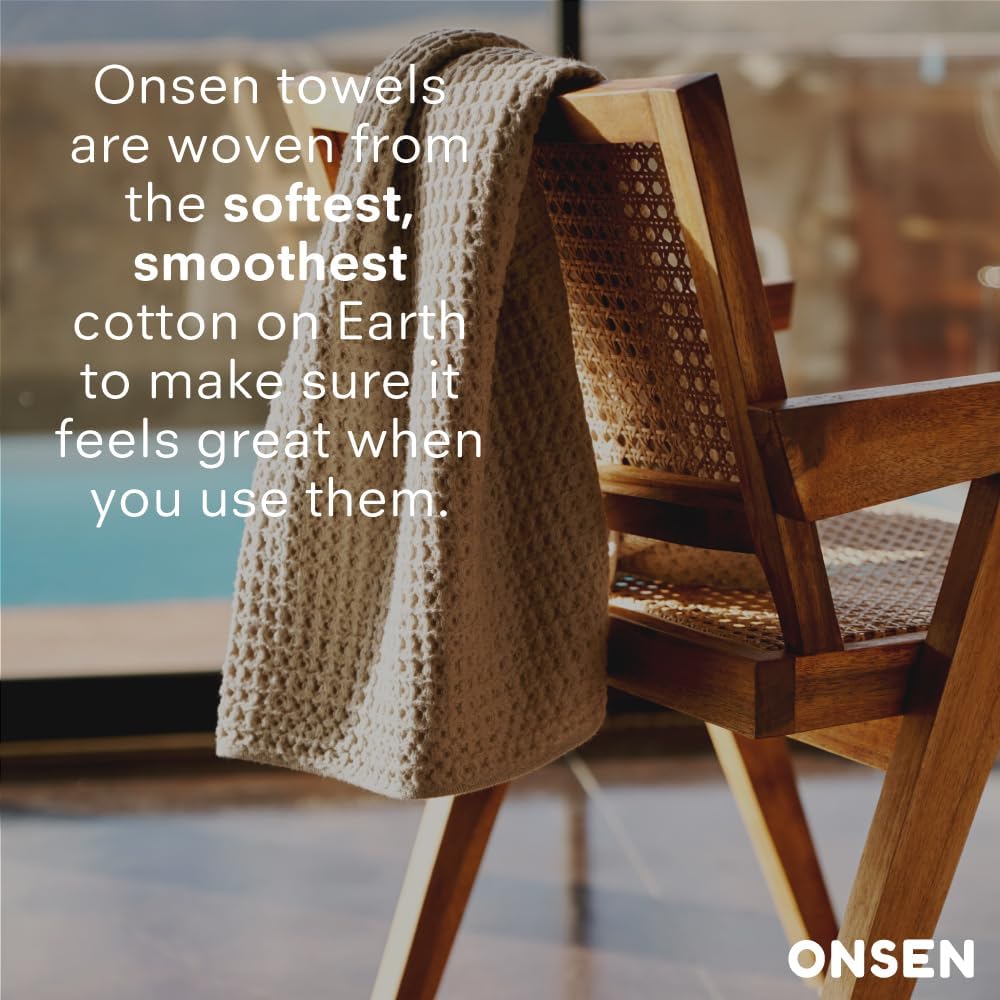 ONSEN Waffle Bath Sheet Set – 3-Piece Cotton Bundle with Bath Sheet, Hand and Face Towels – Lightweight, Quick Dry, and Absorbent – Ideal for Bathroom, Gym, Guest Use – Oatmeal