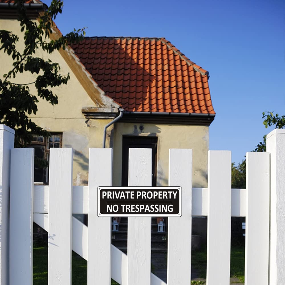 Lot de 2 panneaux en métal « No Trespassing » - 25,4 x 8,9 cm - En aluminium - Petit panneau noir « No Trespass »