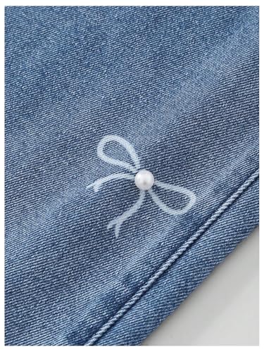 MakeMeChic Girl's Bow Knot Print Zipper Fly Straight Leg Loose Fit Jeans Denim Pants4