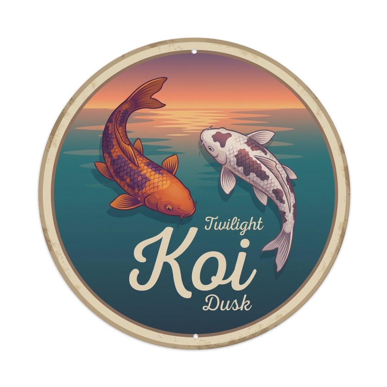 Koi Fish Twilight Dusk Waters Evening Glow Sunset Sky Metal Tin Sign