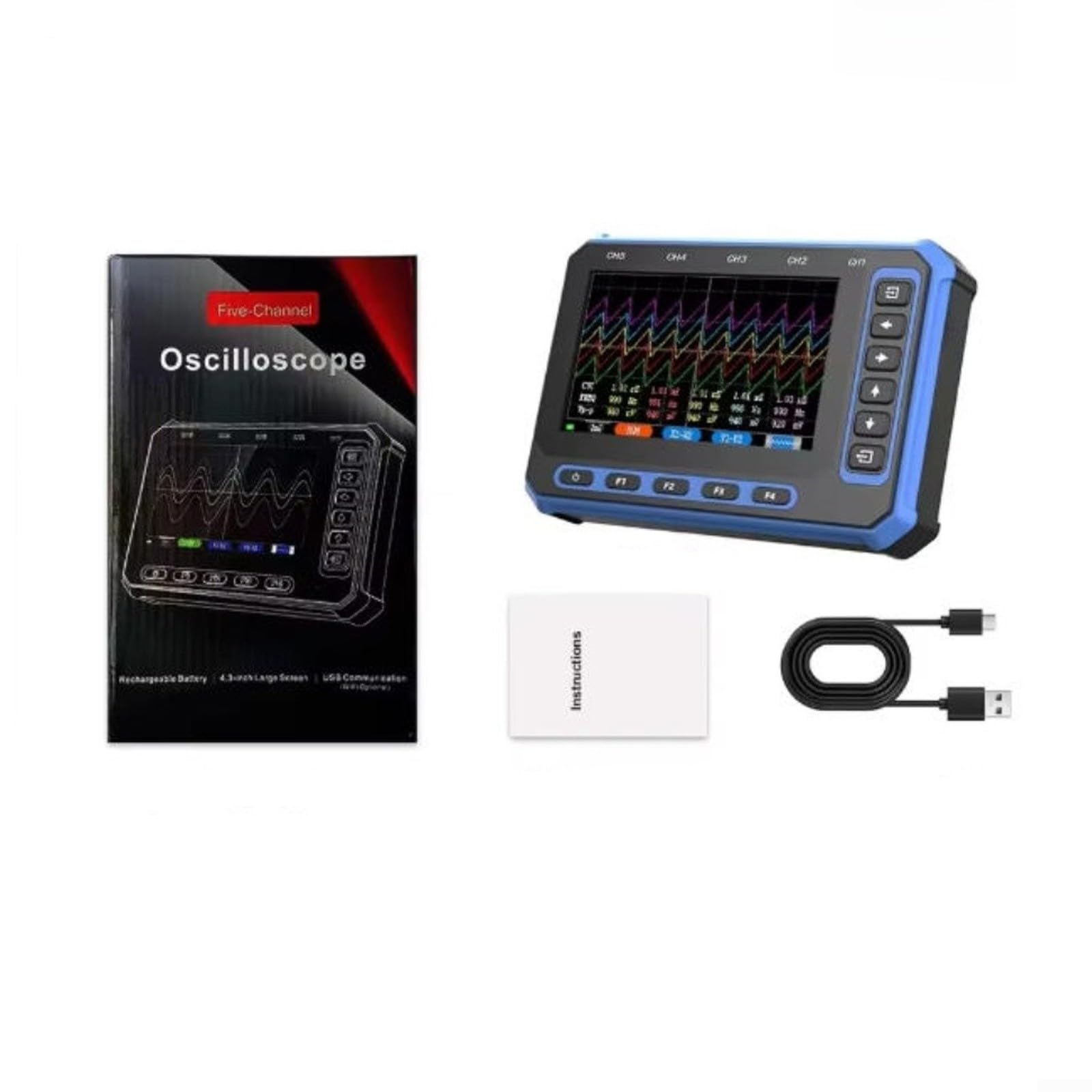 5-Kanal Digital-Oszilloskop mit 4,3-Zoll-Farbdisplay, 1MHz Bandbreite, 3Msps Abtastrate, USB-Anschluss, optionales WiFi für Fernsteuerung, tragbares Messgerät für Labor und Industrie,(OS-5C-WIFI)