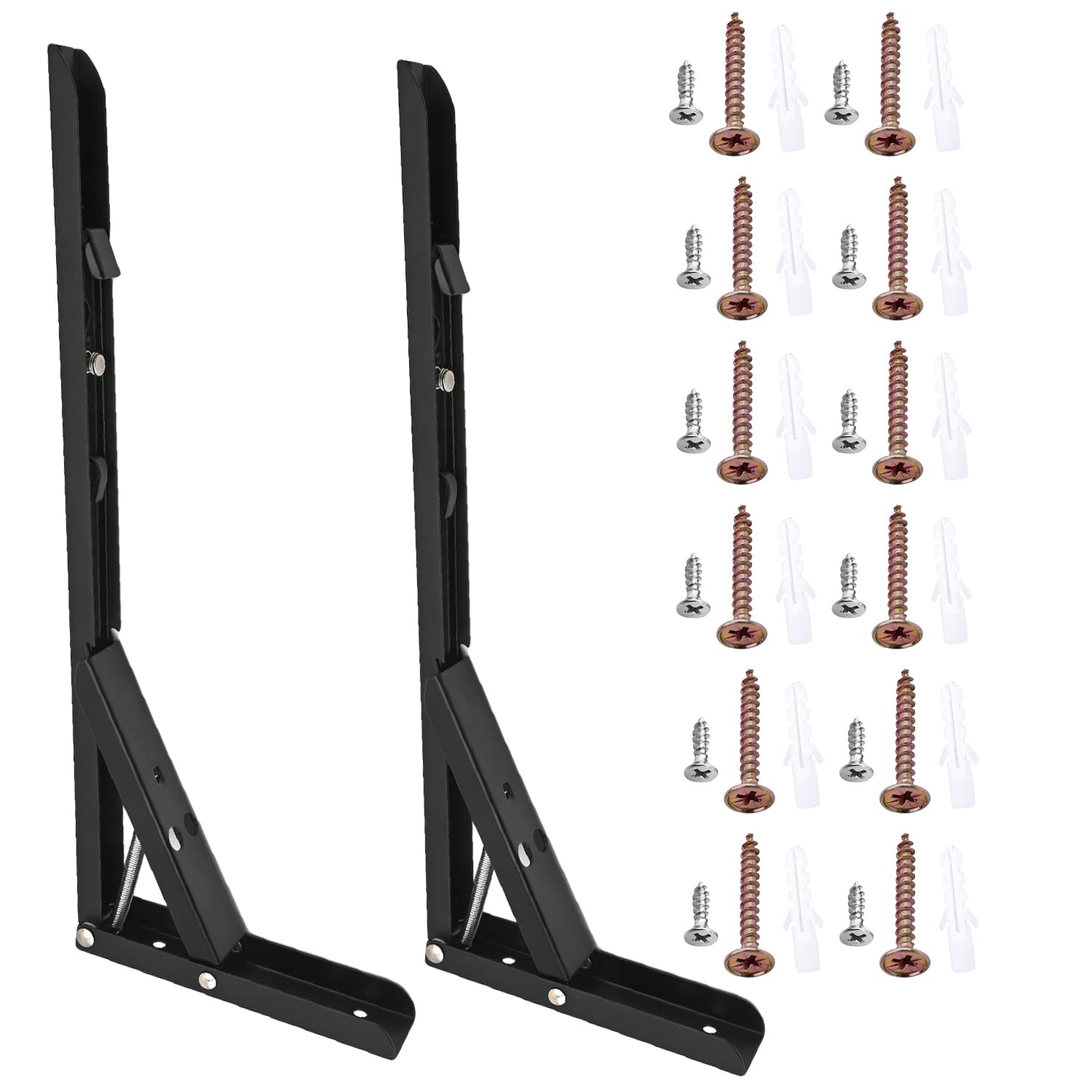 Mromax Black 2Pcs Folding Shelf Brackets 340Mm Heavy Duty Collapsible Shelf Bracket For Table Work Bench