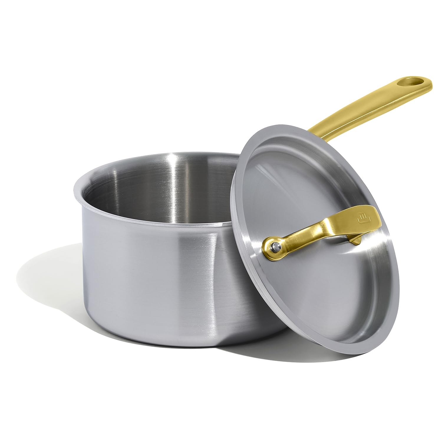 Made In Cookware - 2 Quart Stainless Steel Saucepan with Lid (Antique Brass Handle) - 5 Ply Stainless Clad - Professional Cookware - Crafted in Italy - Induction Compatible