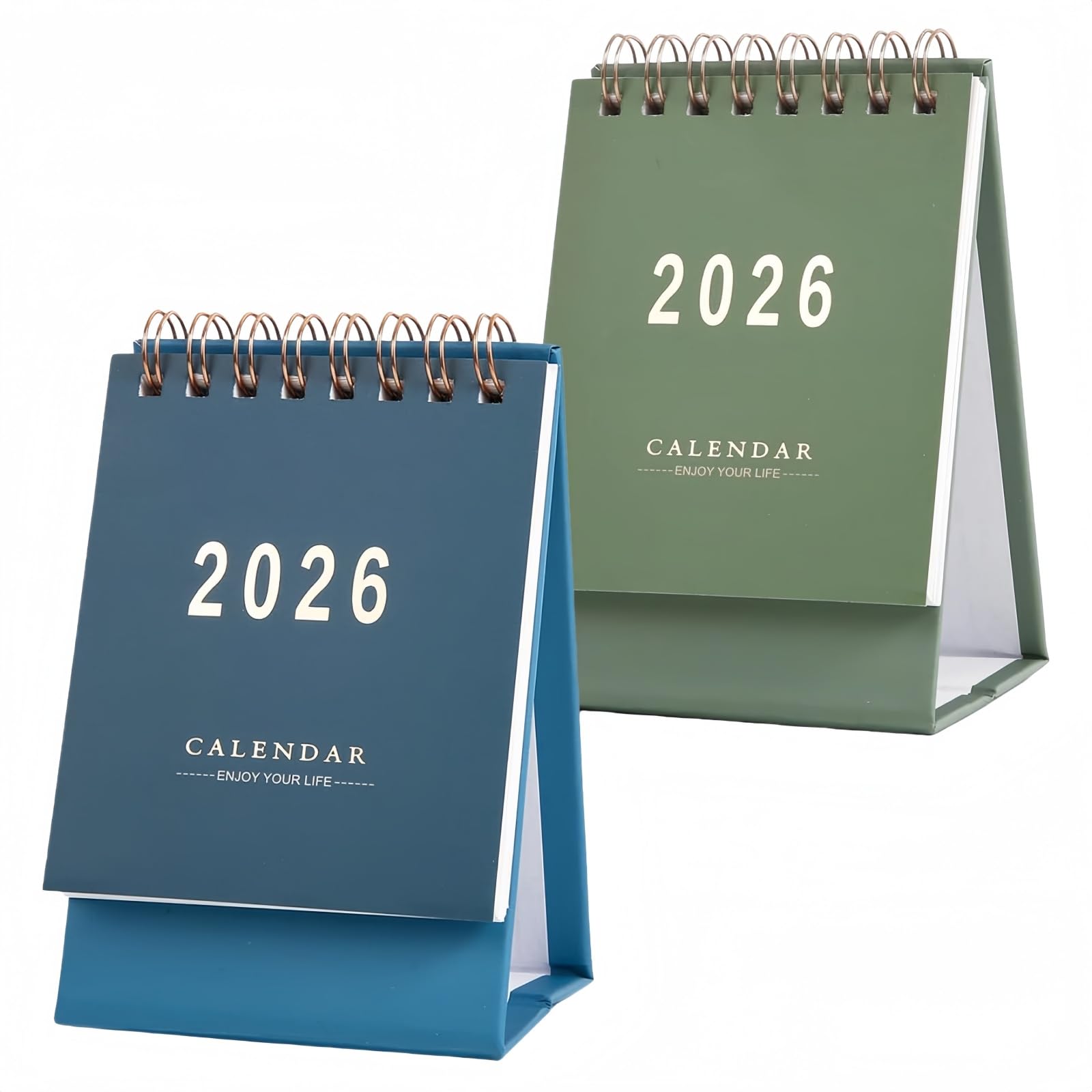 SamHeng Mini 2026 Desk Calendar, 2 Pcs Standing Flip Desktop Calendars Jan 2026 to June 2027 Small Monthly Pocket Calendar for Daily Schedule Academic Planner Home Office Desktop Decor (Blue/Green)