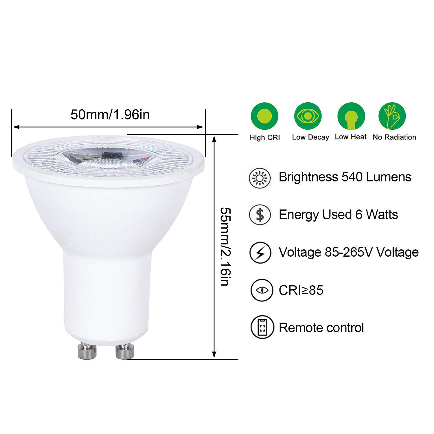 Ampoule LED GU10 Spot Ampoules 6W Changement De Couleur RGBW Dimmable Par 21Touches Télécommande RGB Blanc Chaud 2700K 540LM 50W Ampoules Halogènes Equivalent (Pack of 6)