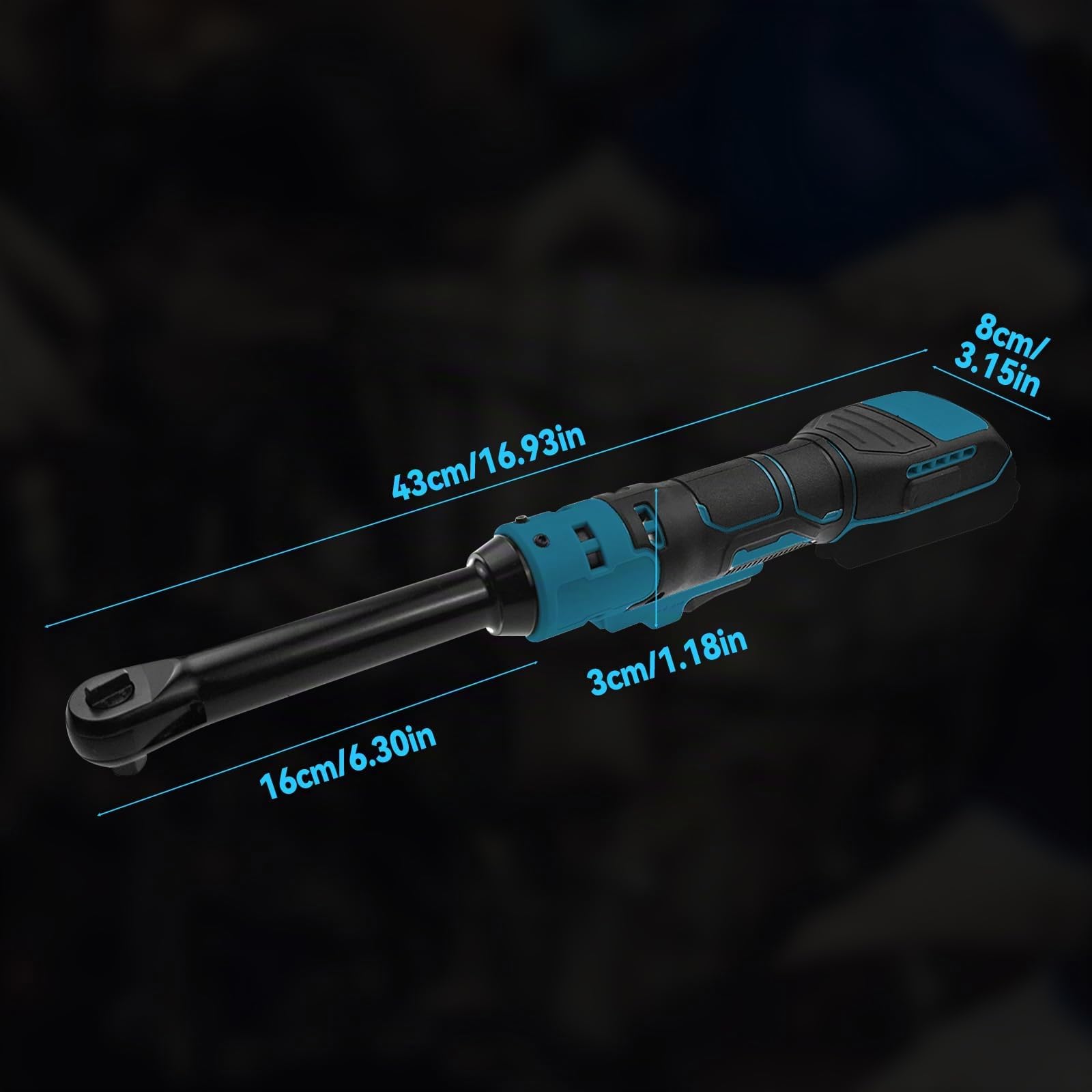 Llave de trinquete inalámbrica para batería Makita de 18 V, llave de trinquete eléctrica extendida de 16 cm de largo, herramienta eléctrica con luz LED, 600 RPM, 80 N.m
