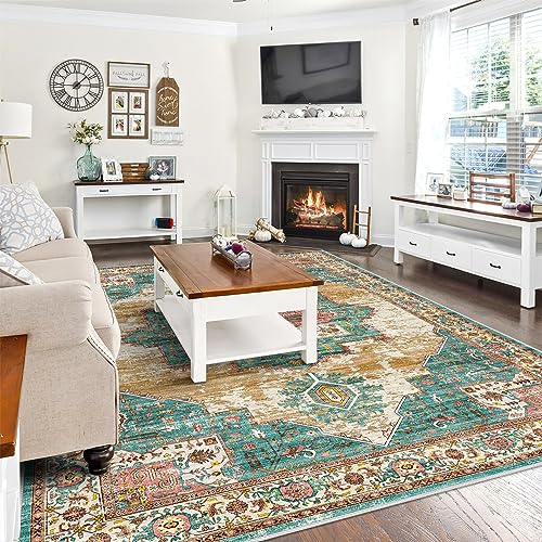 RUUGME Washable 8x10 Area Rugs - Large Rugs for Living Room Stain Resistant Carpet Vintage Rugs for Bedroom with Non Slip Backing Home Decor Floor Decoration Mat (8x10 Green)