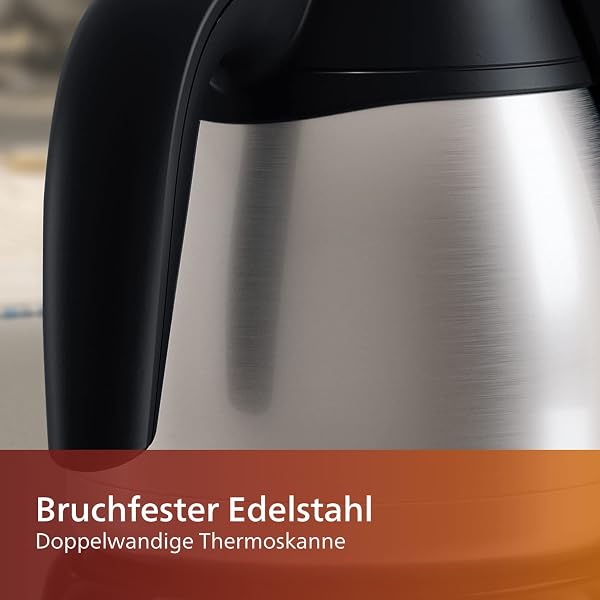 Philips Café Gaia Filterkaffeemaschine – Edelstahl-Thermoskanne, Tropf-Stopp, Intensives Aroma, Automatische Abschaltung, 1.300 ml, Schwarz (HD7546/20) - 4