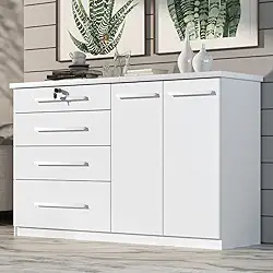 Comoda Mariah 4 Gavetas 2 Portas Com Chave Branco