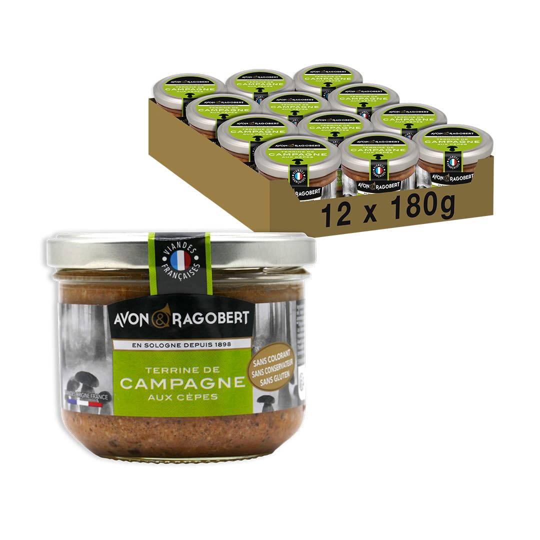 Avon & Ragobert - Terrine de Campagne aux cèpes 180g - Sans Colorant - Sans Conservateur - Viande Française