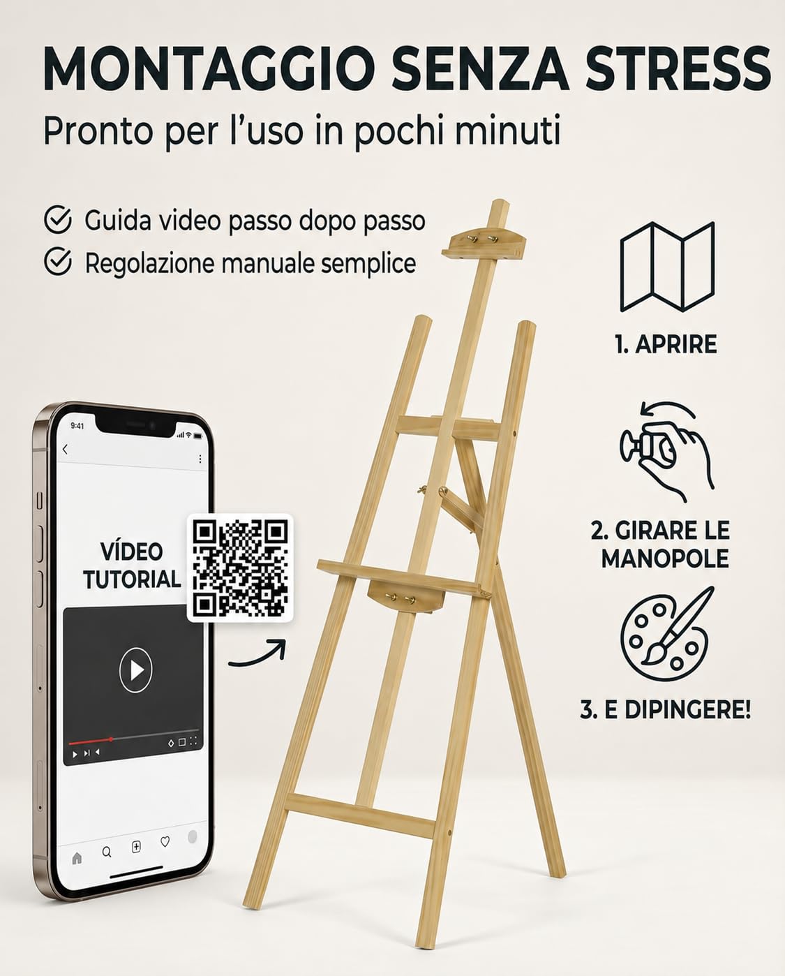 NOGUI - Cavalletto Pittura - Cavalletto in Legno di Pino 175 cm - Altezza e Inclinazione Regolabile - Ideale per Esposizioni Bambini e Adulti - Leggero e facile da piegare