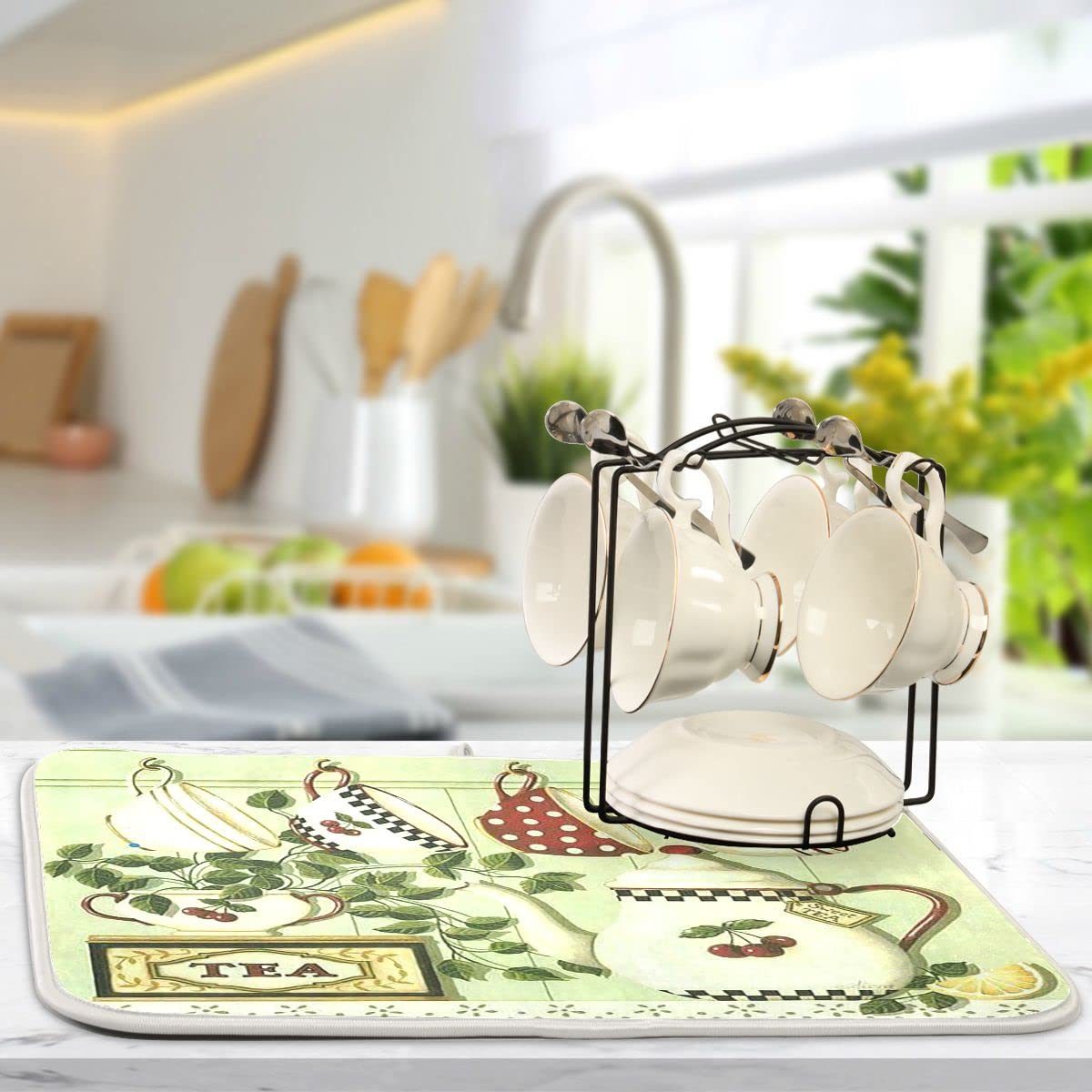 Tea Cup Pot Dish Drying Mat For Kitchen Lemon