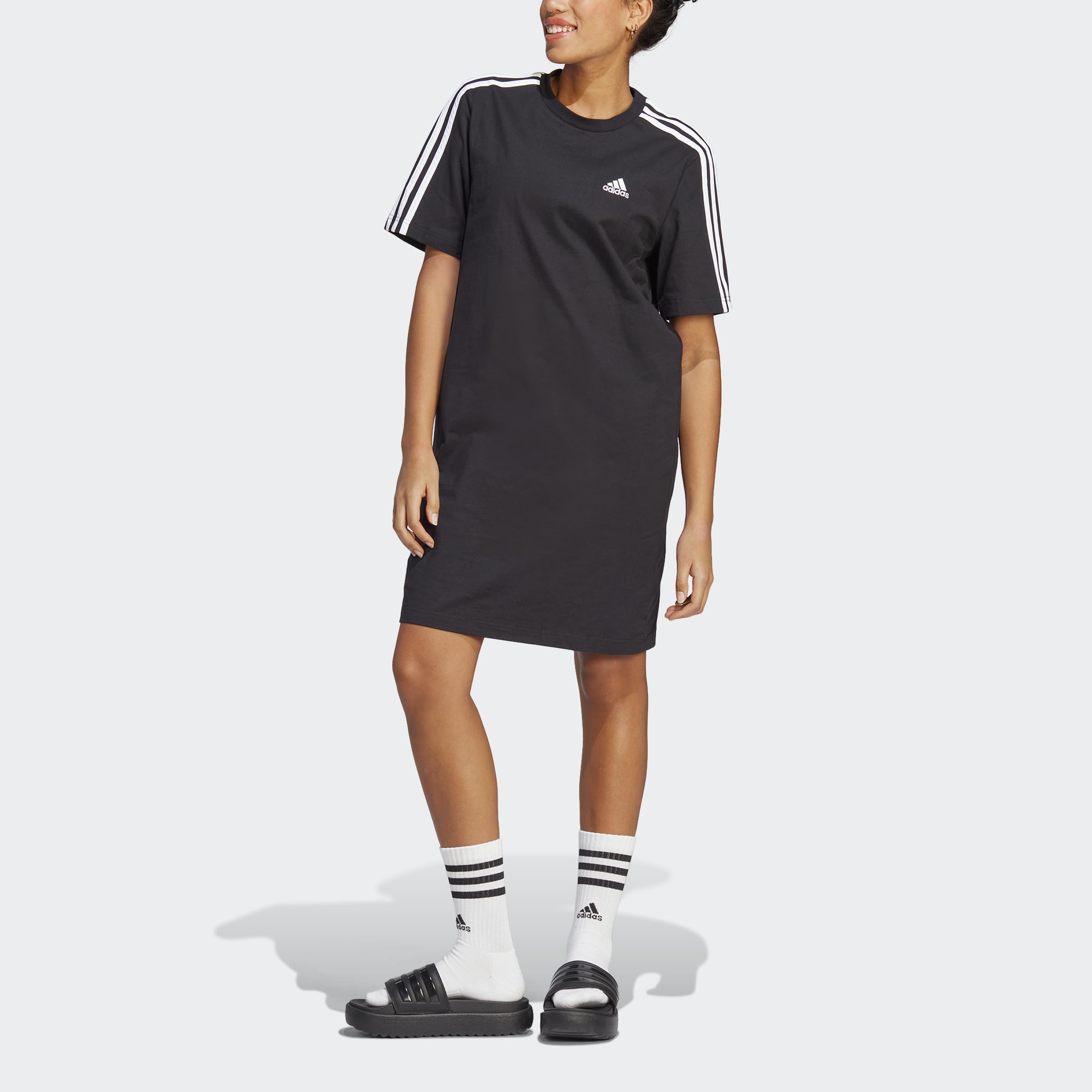 adidas Women's Vestido Camiseta Essentials Single Jersey Boyfriend 3 Bandas